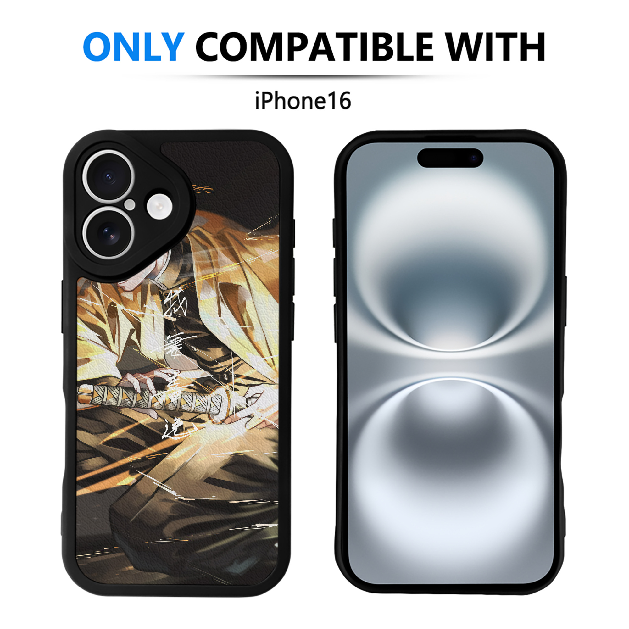 （画像用） 鬼滅の刃（きめつのやいば）我妻 善逸／あがつま ぜんいつ Agatsuma Zenitsu 【iPhone 16シリーズ対応】シリコンスマホケース（レザー調） 材質：シリコン